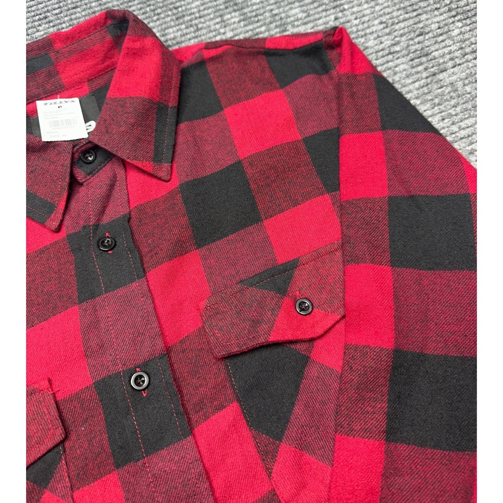 RSQ Flannel Shirt Mens Medium Red Black Buffalo Check Long Sleeve Button Up